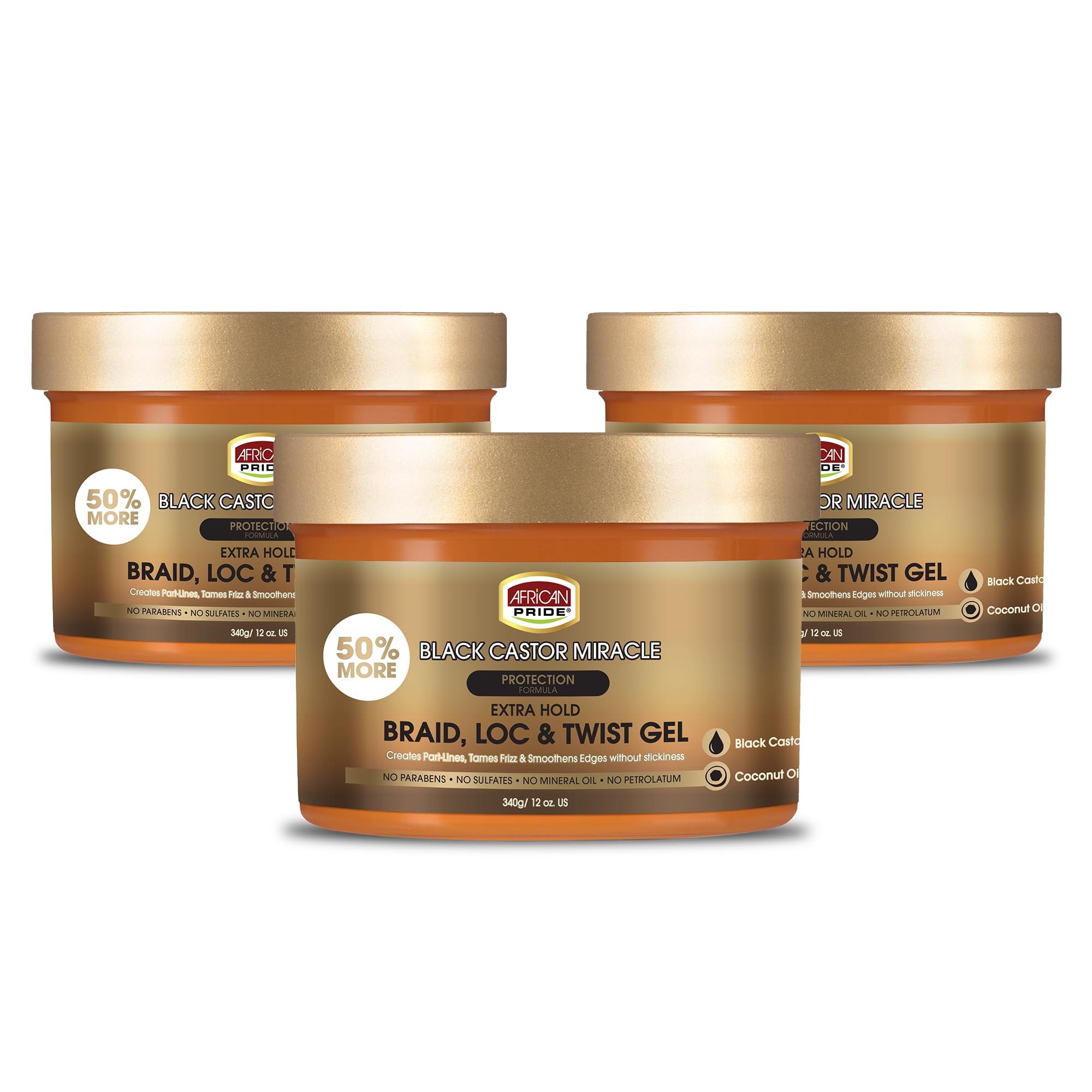 African Pride Black Castor Miracle Gel for braids with flexible hold.