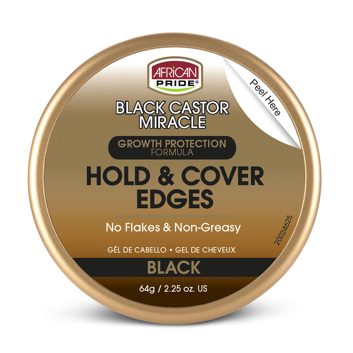 African Pride Black Castor Miracle Hold edge gel bottle for smooth edges and lasting hold