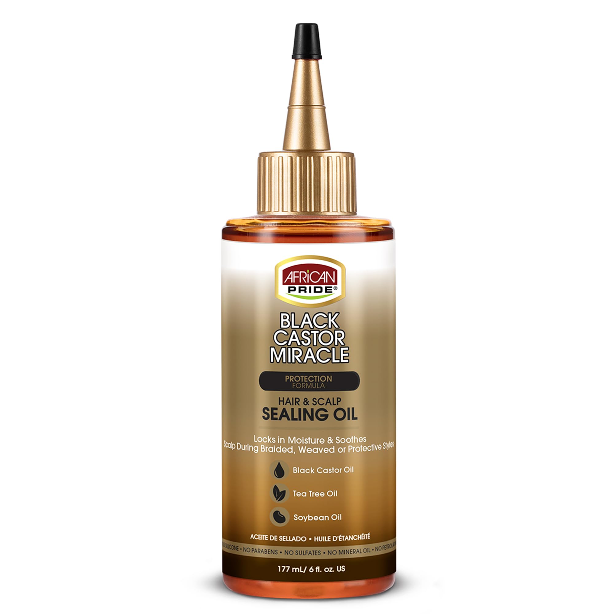 African Pride Black Castor Miracle Oil bottle delivers deep hydration for thirsty hair