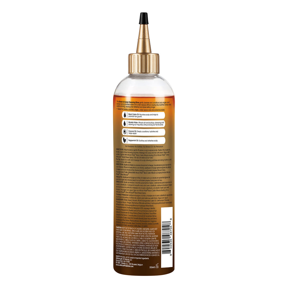 African Pride Braid Cleansing Rinse bottle showing dispensing nozzle for targeted scalp application.