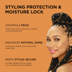 African Pride Braid Gel application demonstrates smooth, frizz-control styling.
