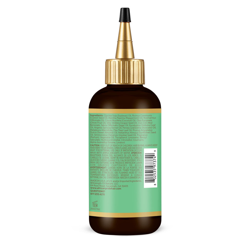 African Pride Feel It Formula oil on vanity suggests daily use routine.
