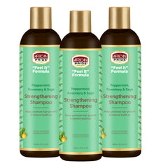 African Pride Feel It Formula shampoo bottle shows refreshing mint and herbs for a vibrant scalp