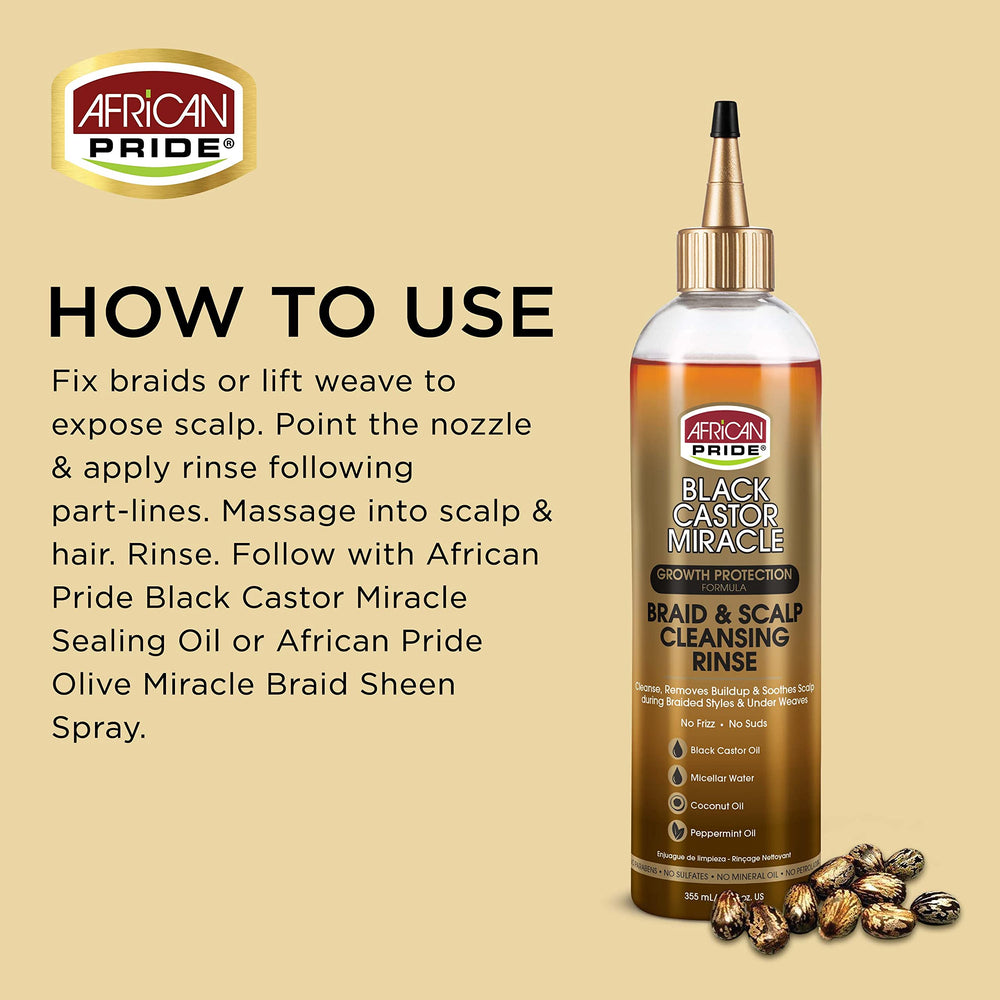 African Pride micellar water action cleanses impurities without drying hair.