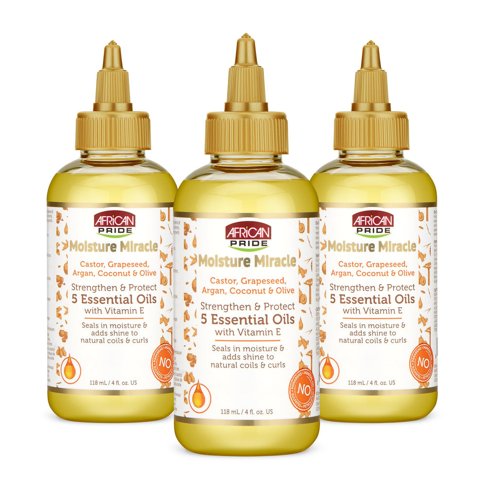 African Pride Moisture Miracle bottle pour demonstrates easy application for instant hydration