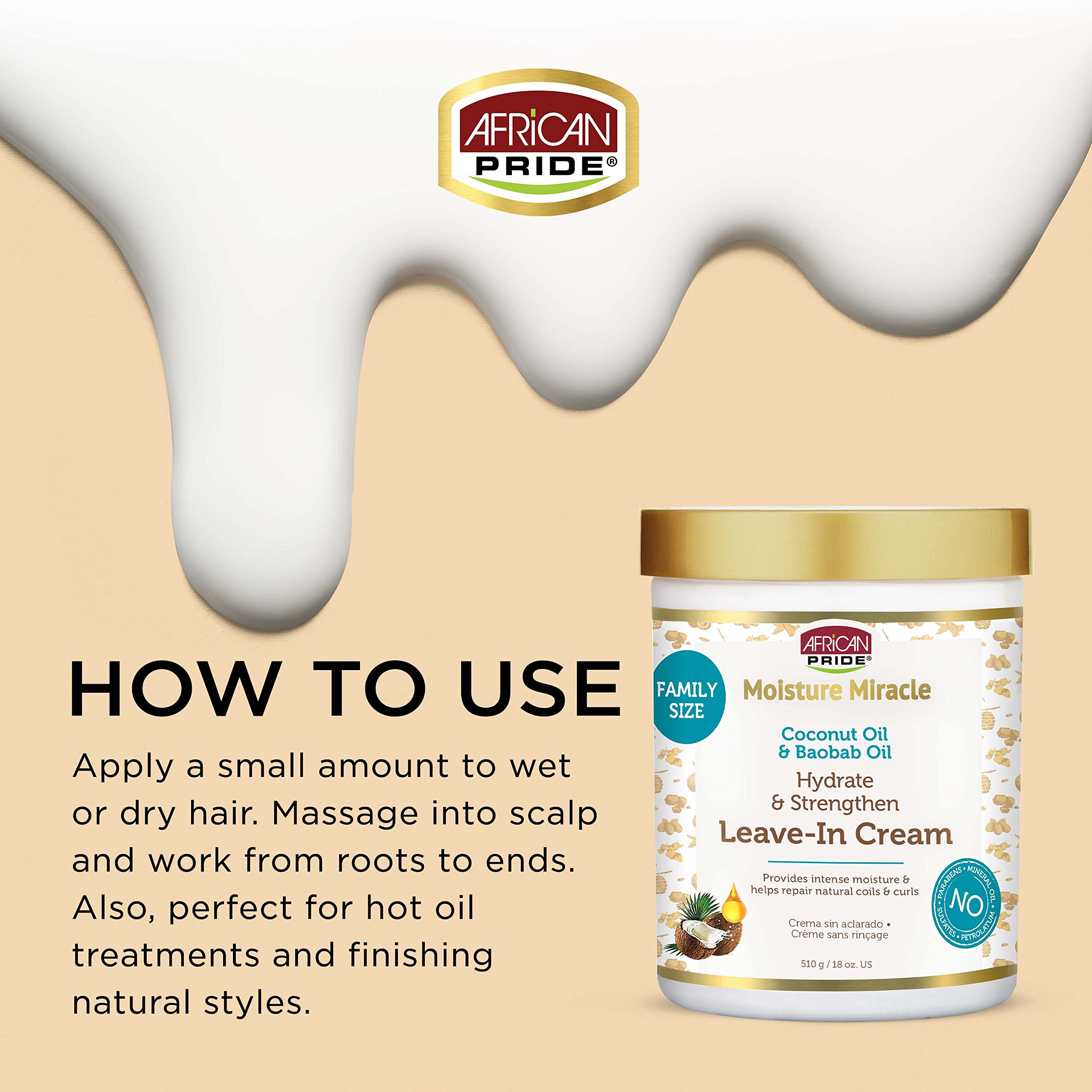 African Pride Moisture Miracle cream texture closeup highlights moisture