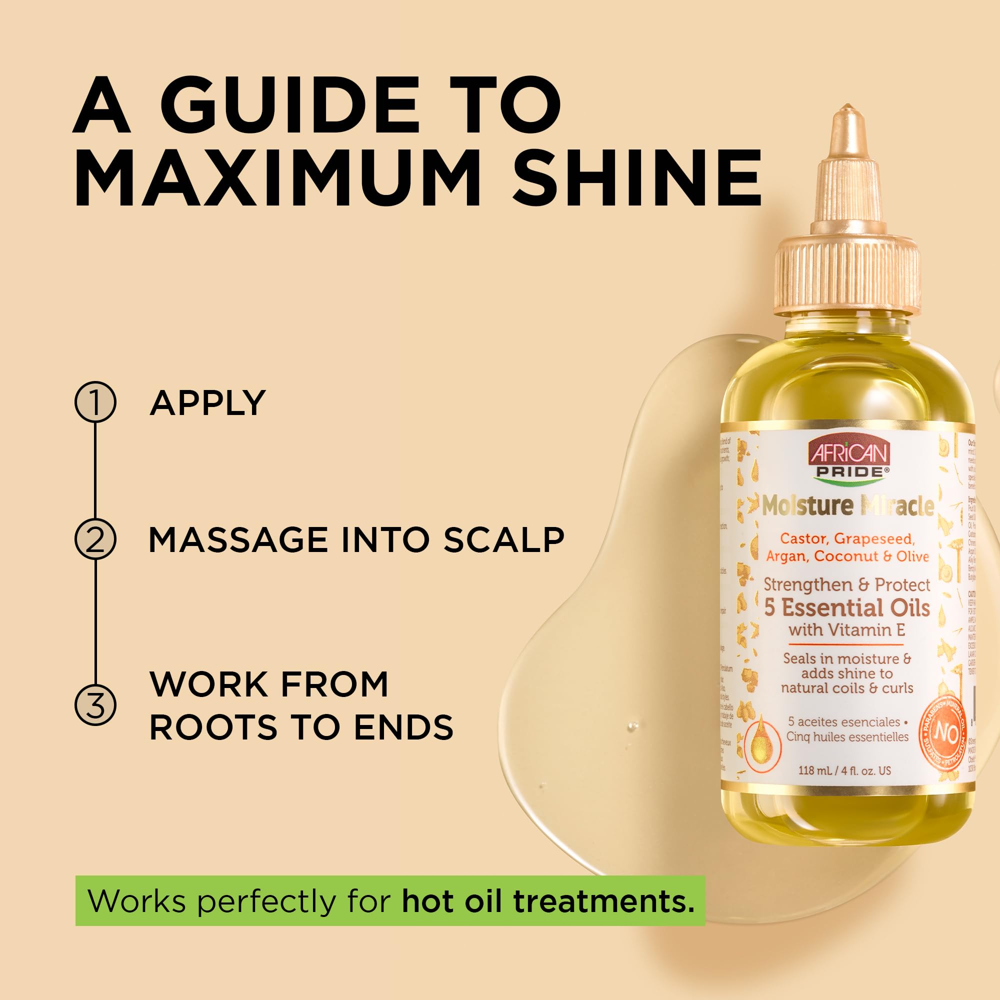 African Pride Moisture Miracle hair glow after use suggests smoothness and healthy shine