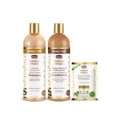 African Pride Moisture Miracle cleanser bottle cleanses while hydrating textured coils.