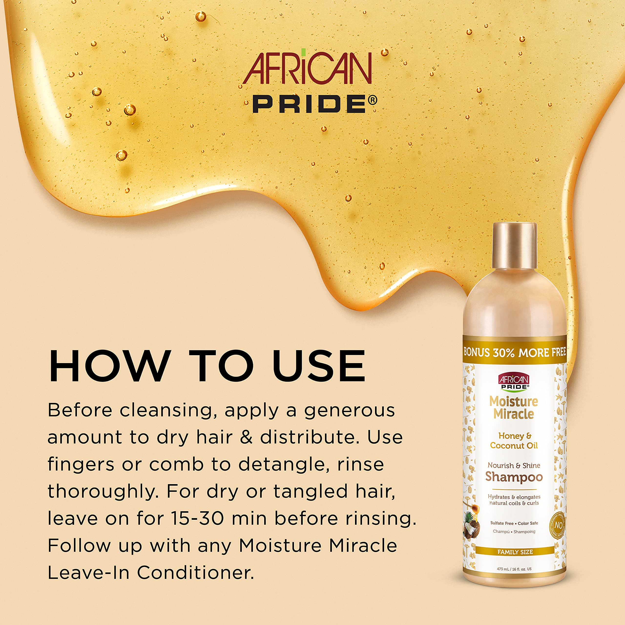 African Pride Moisture Miracle lathering on hair to nourish curls and remove buildup.