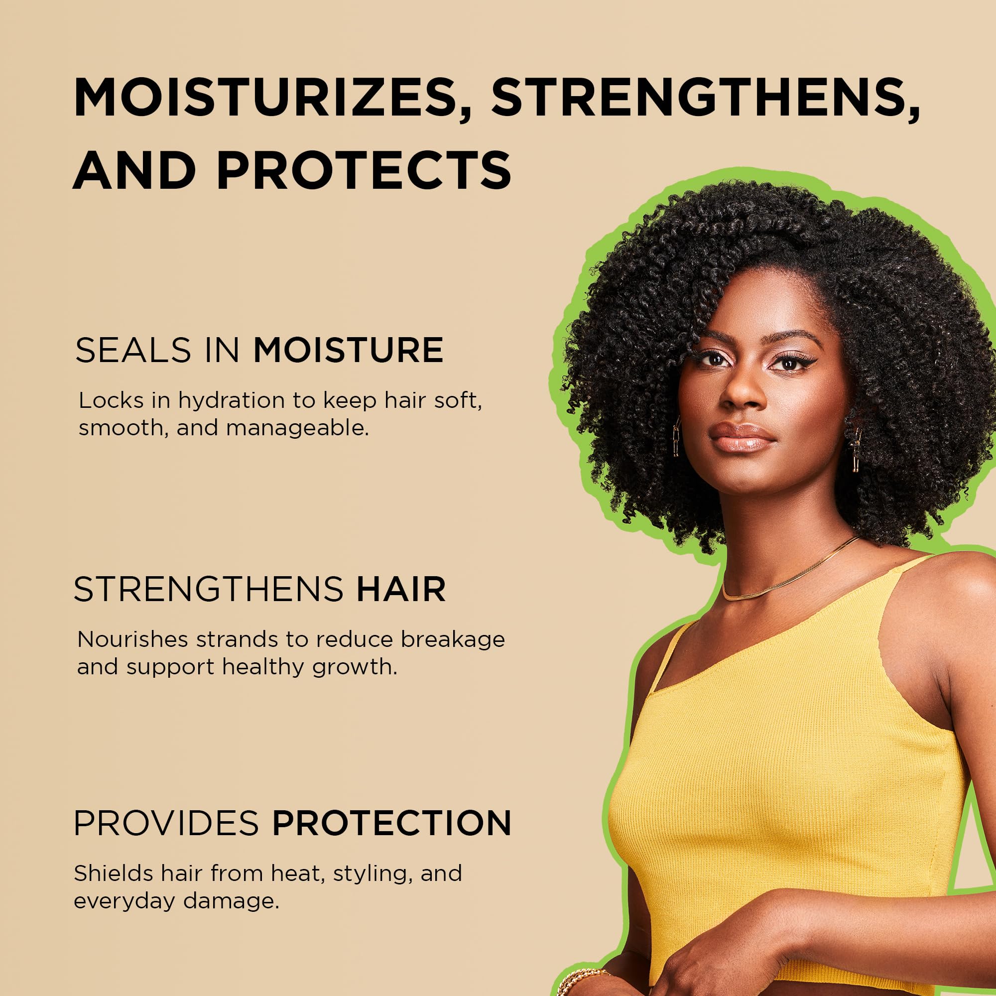 African Pride Moisture Miracle ingredients closeup highlights argan and coconut oils for shine