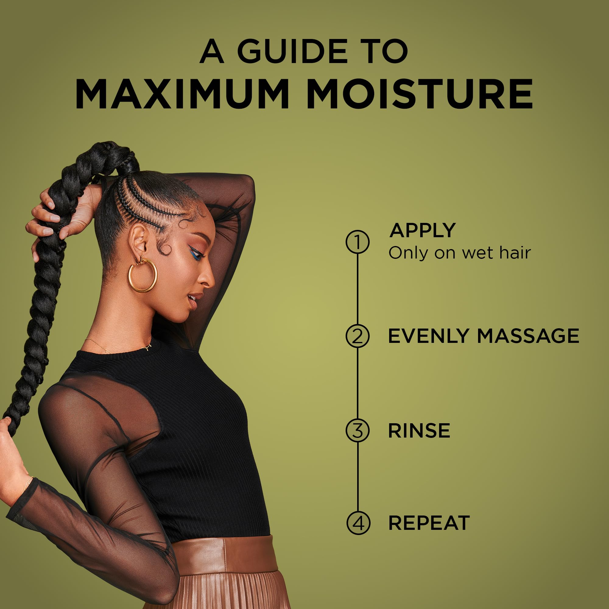 Massage du cuir chevelu avec Olive Miracle 2 en 1 pour fraîcheur.