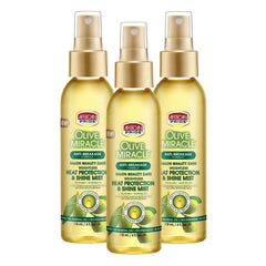 African Pride Olive Miracle heat protection mist bottle ready for weightless shine