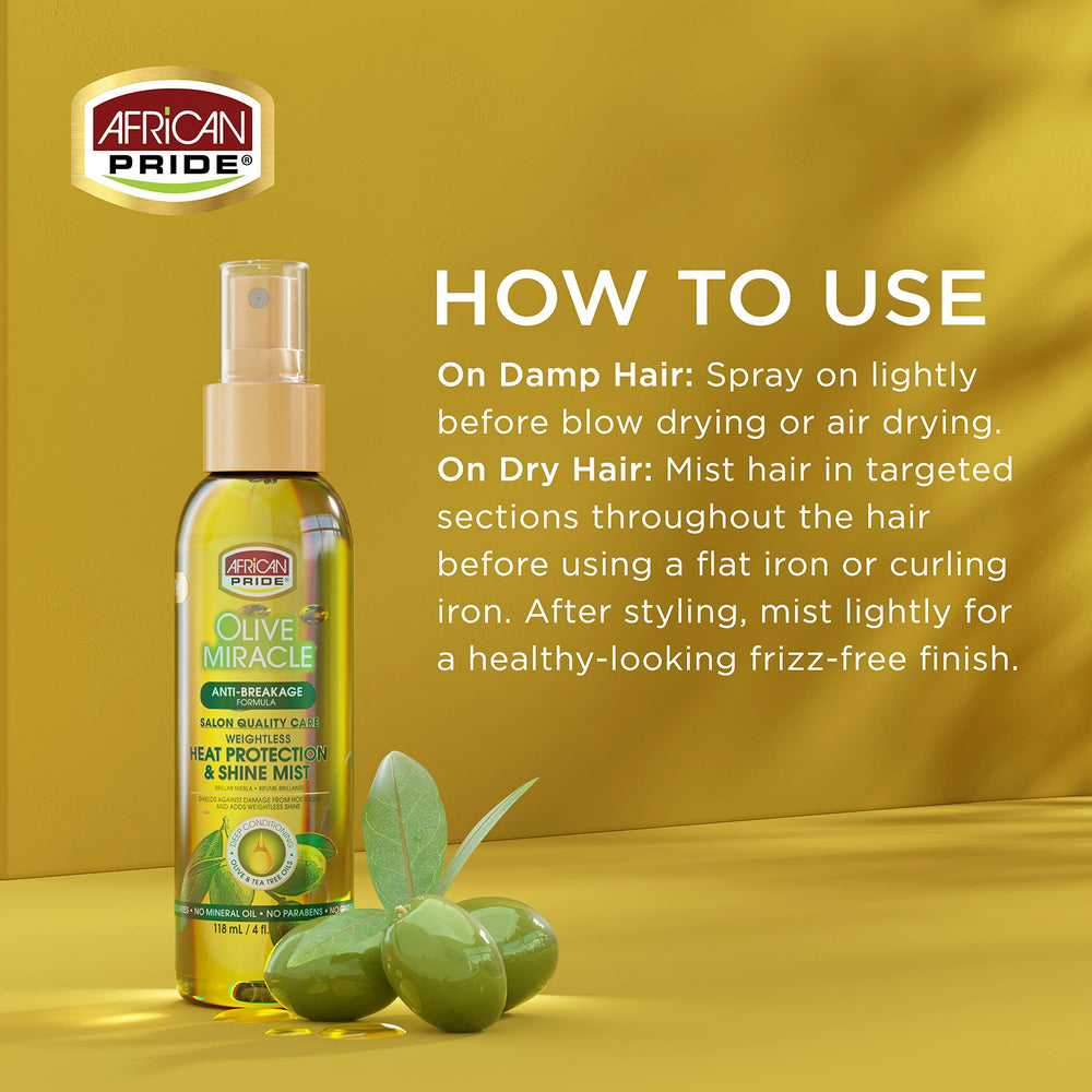 African Pride Olive Miracle spray demonstrates humidity defense for frizz control