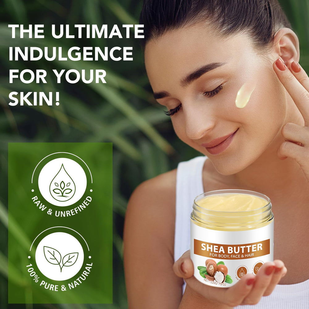 African Shea Butter Raw lifestyle routine image promoting skin and hair care.