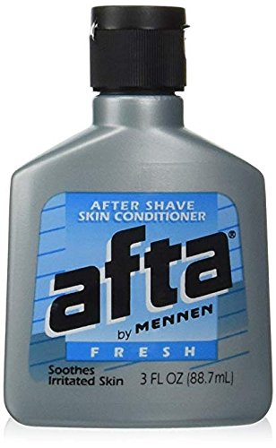 Afta after shave bottle featuring a fresh masculine scent and quick-absorbing formula for post-shave comfort