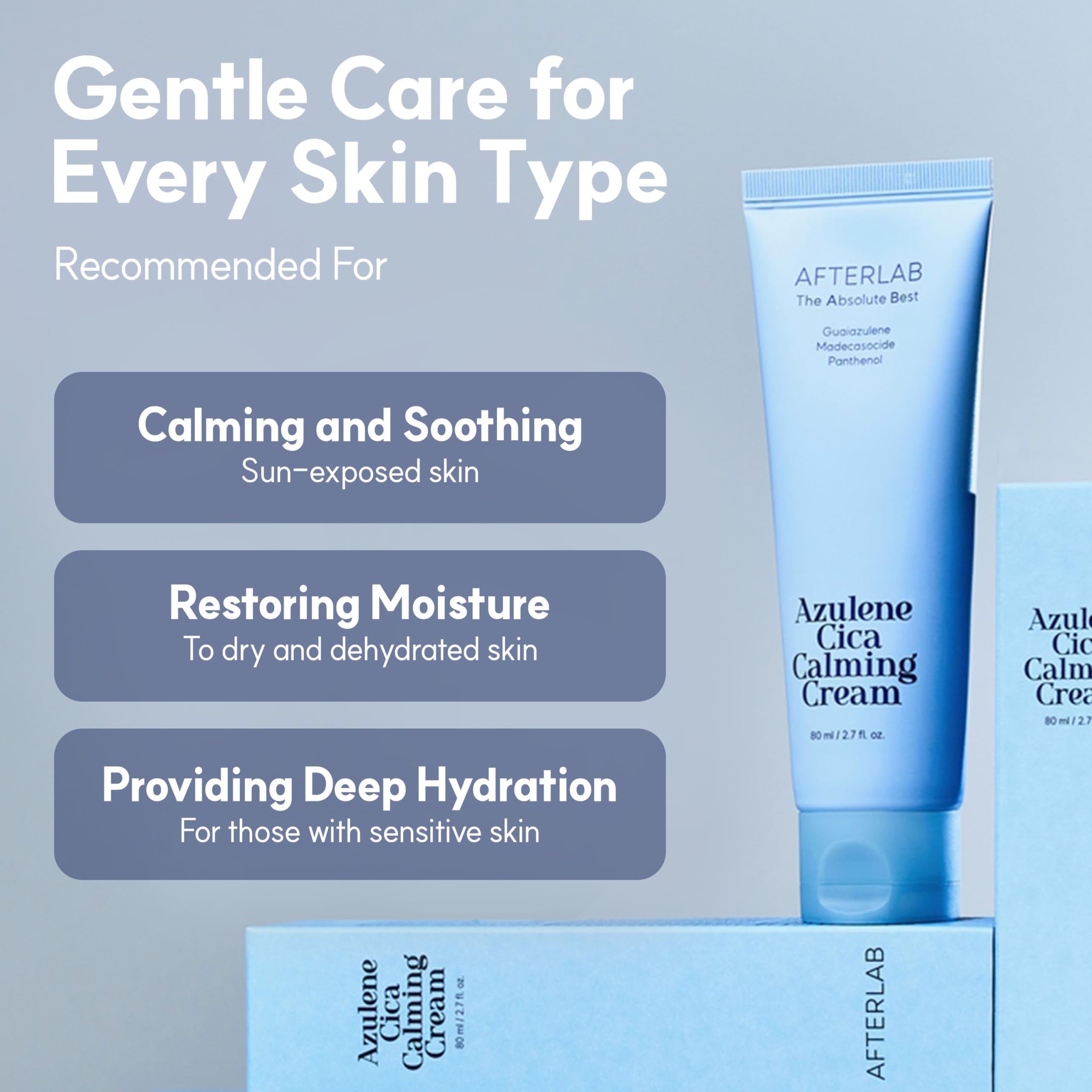 Sunscreen-ready hydration from AfterLAB Azulene Cica Cream on sun-exposed skin.