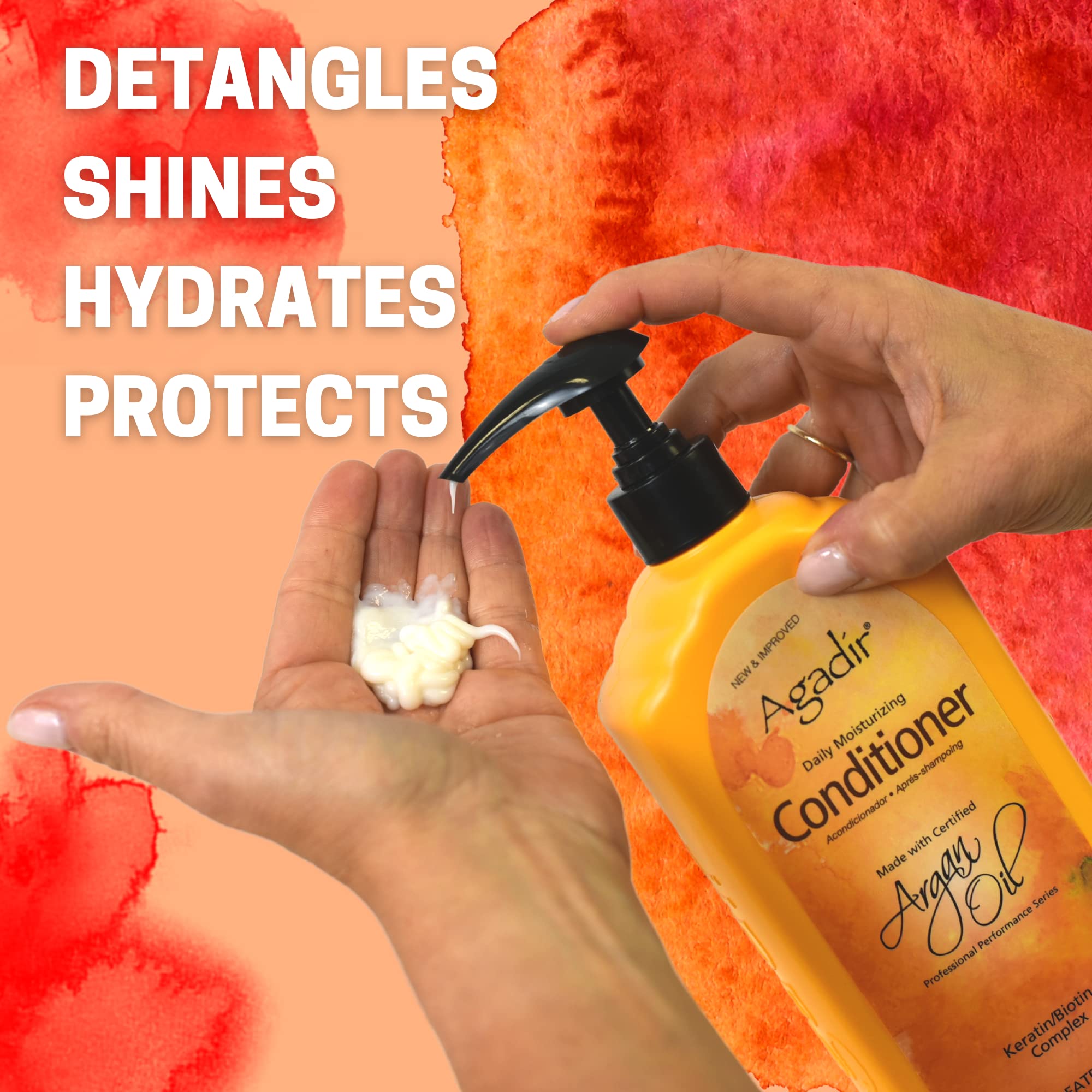 Hair after application demonstrating detangling and smoothness from Agadir conditioner.