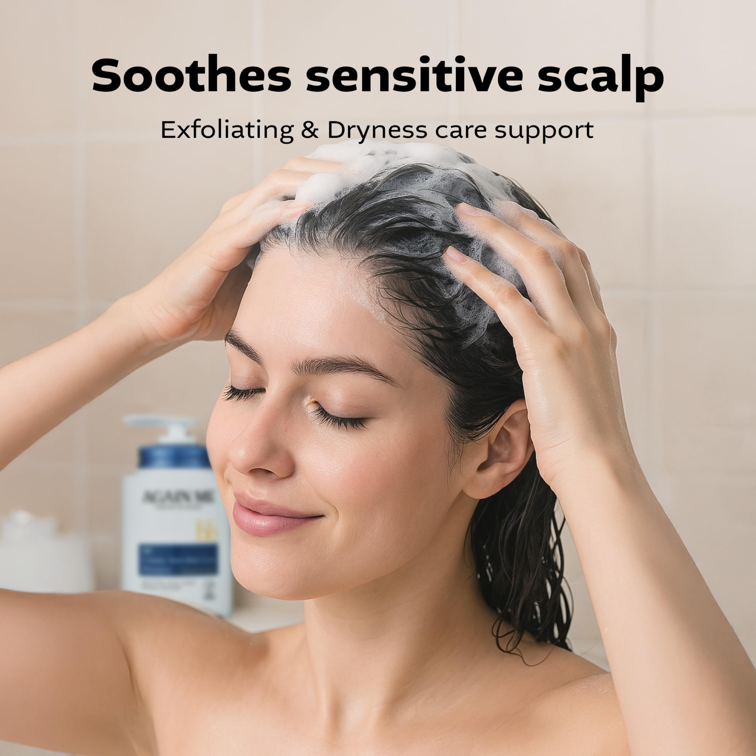 Again me color-safe shampoo label signals safe care for color-treated hair.
