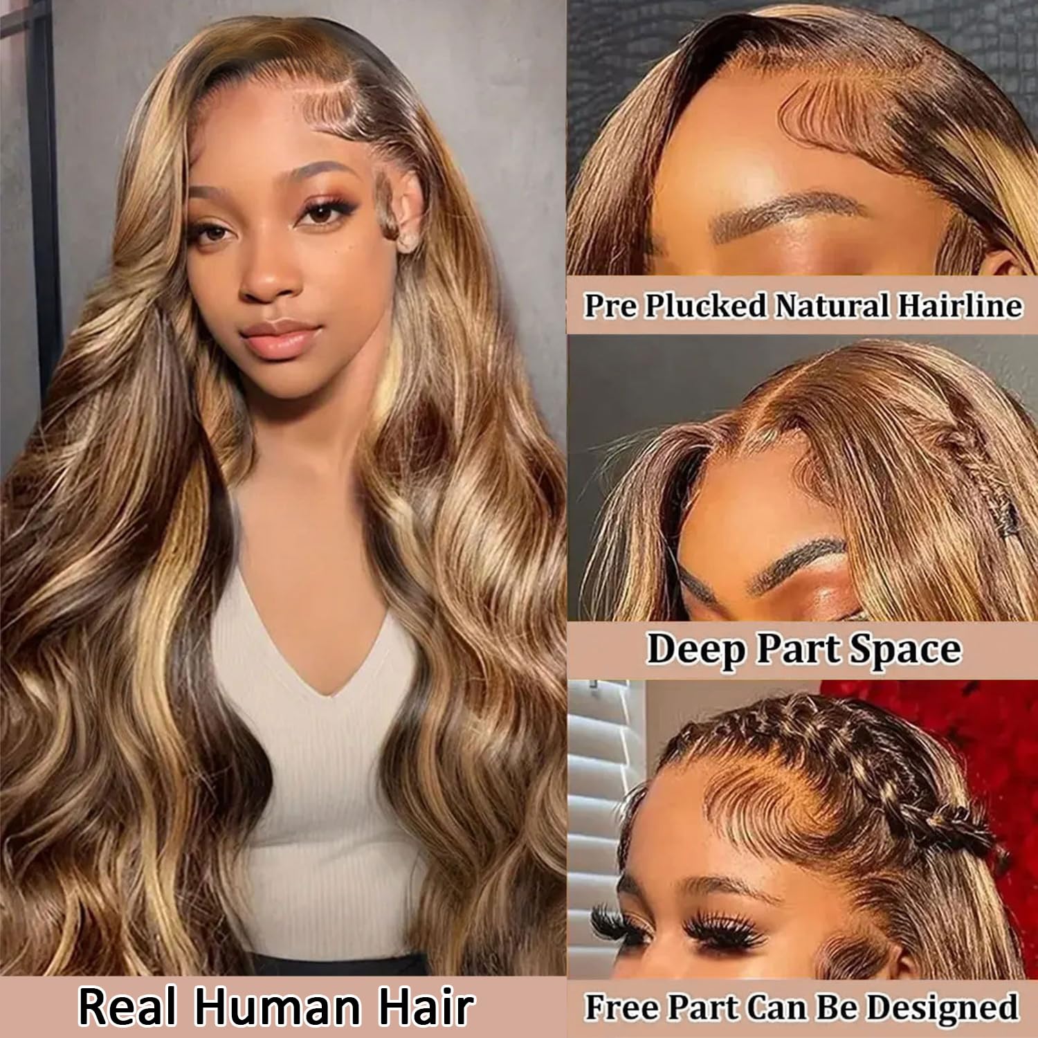 Agairl honey blonde highlights 13x6 lace front wig for versatile parting.