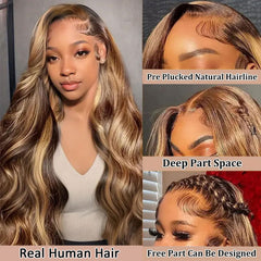 Agairl honey blonde highlights 13x6 lace front wig for versatile parting.