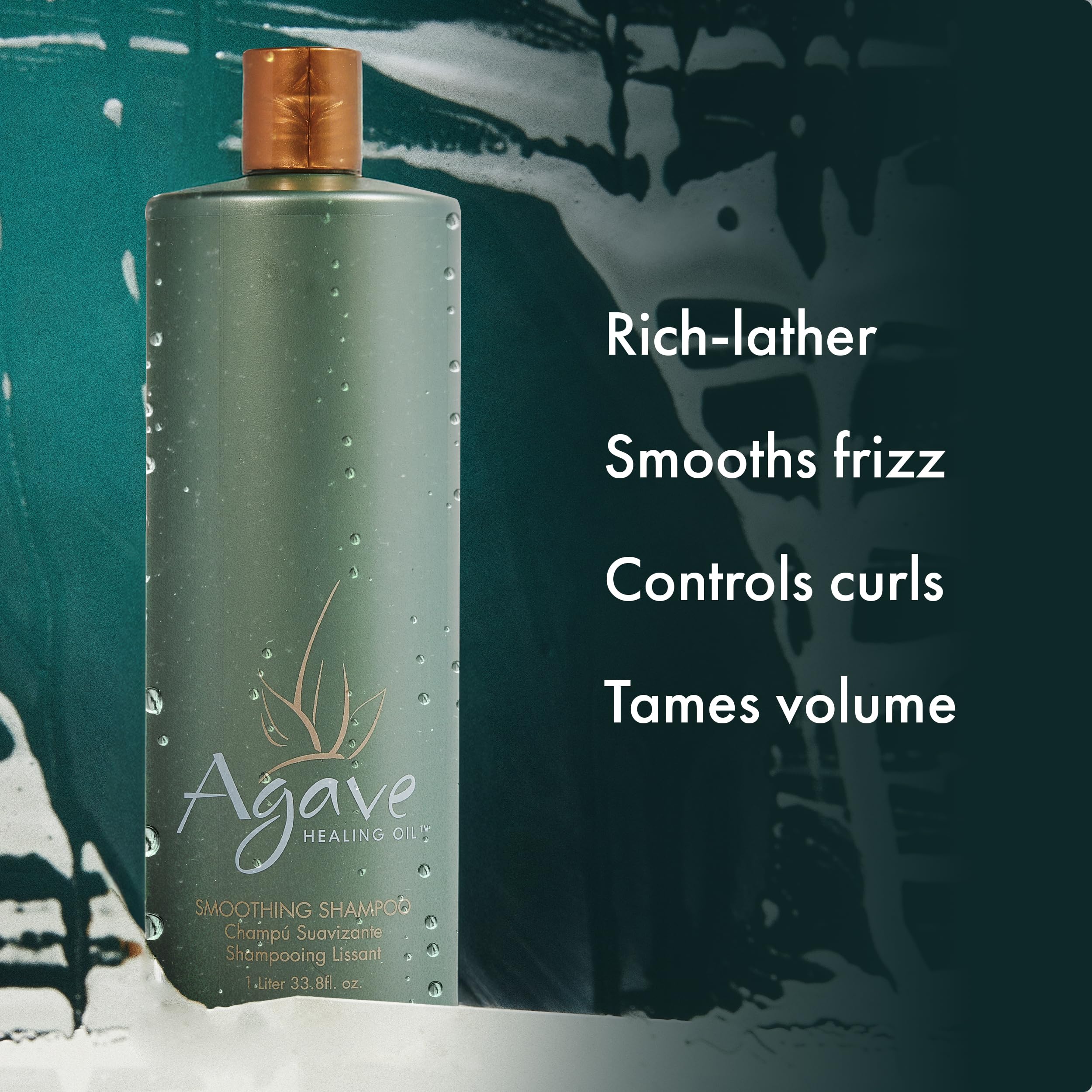 Agave Healing Oil agave smoothing shampoo ingredients close-up emphasize natural sugars and emollients.