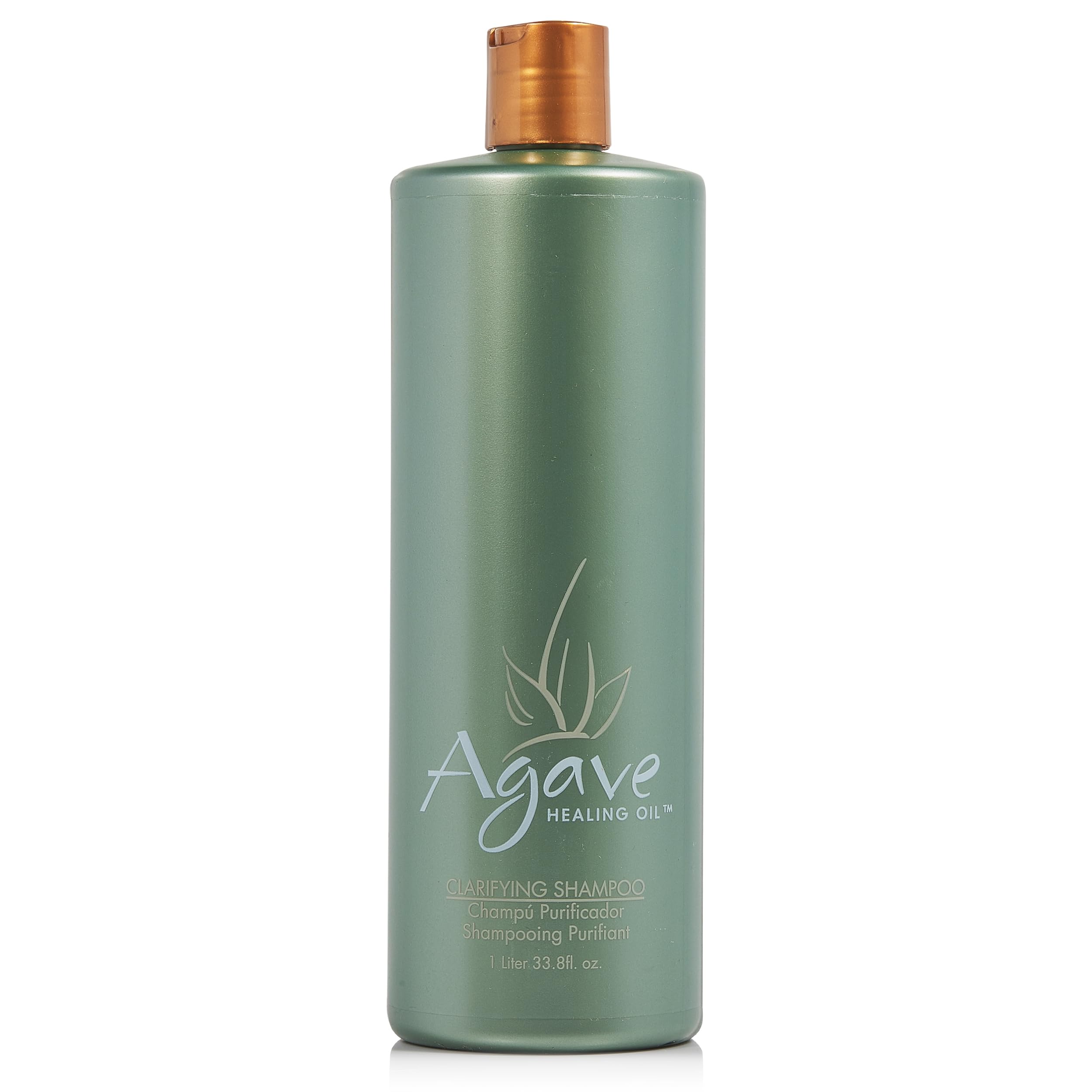 Agave Healing Oil Clarifying Shampoo bottle shows sulfate-free formula for daily cleansing