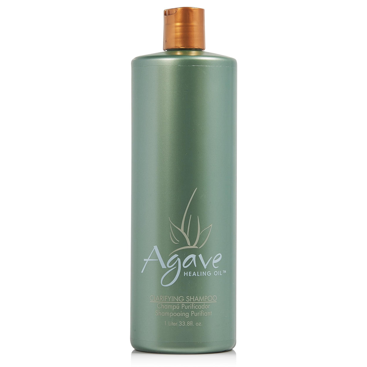 Agave Healing Oil Clarifying Shampoo bottle shows sulfate-free formula for daily cleansing