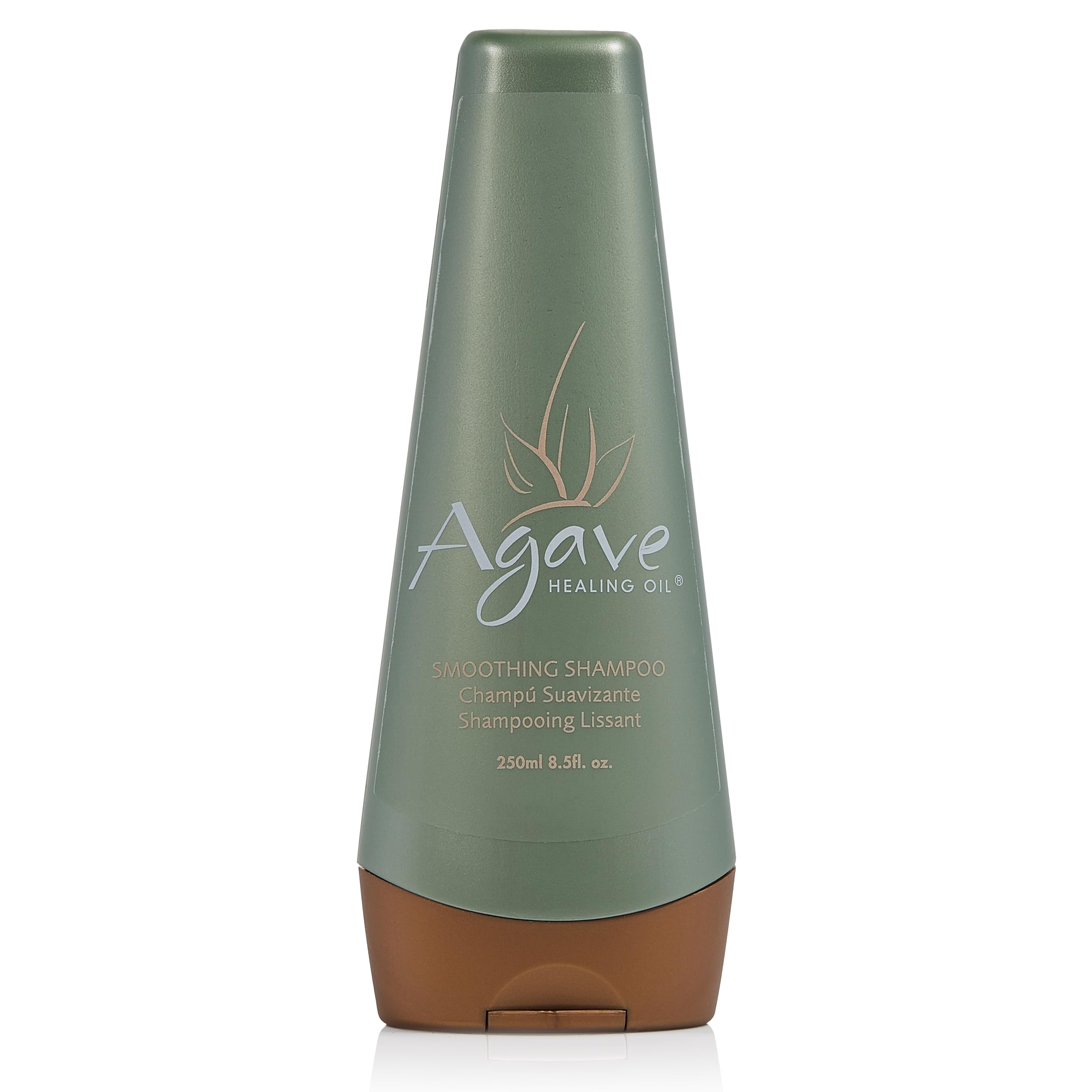 Agave Healing Oil smoothing shampoo bottle front, color-safe hydration