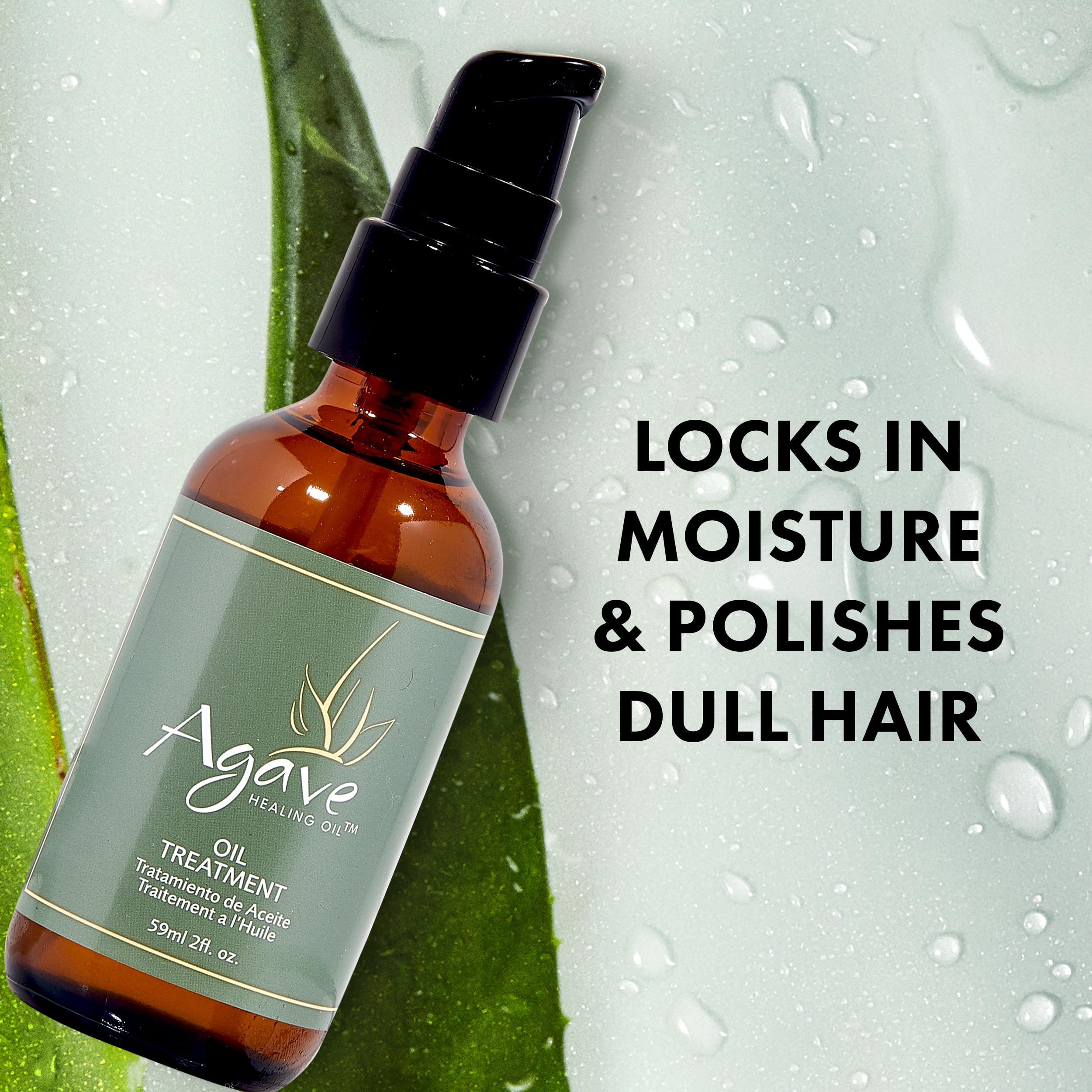 Shiny, vibrant hair after Agave Healing Oil Treatment with agave extracts.