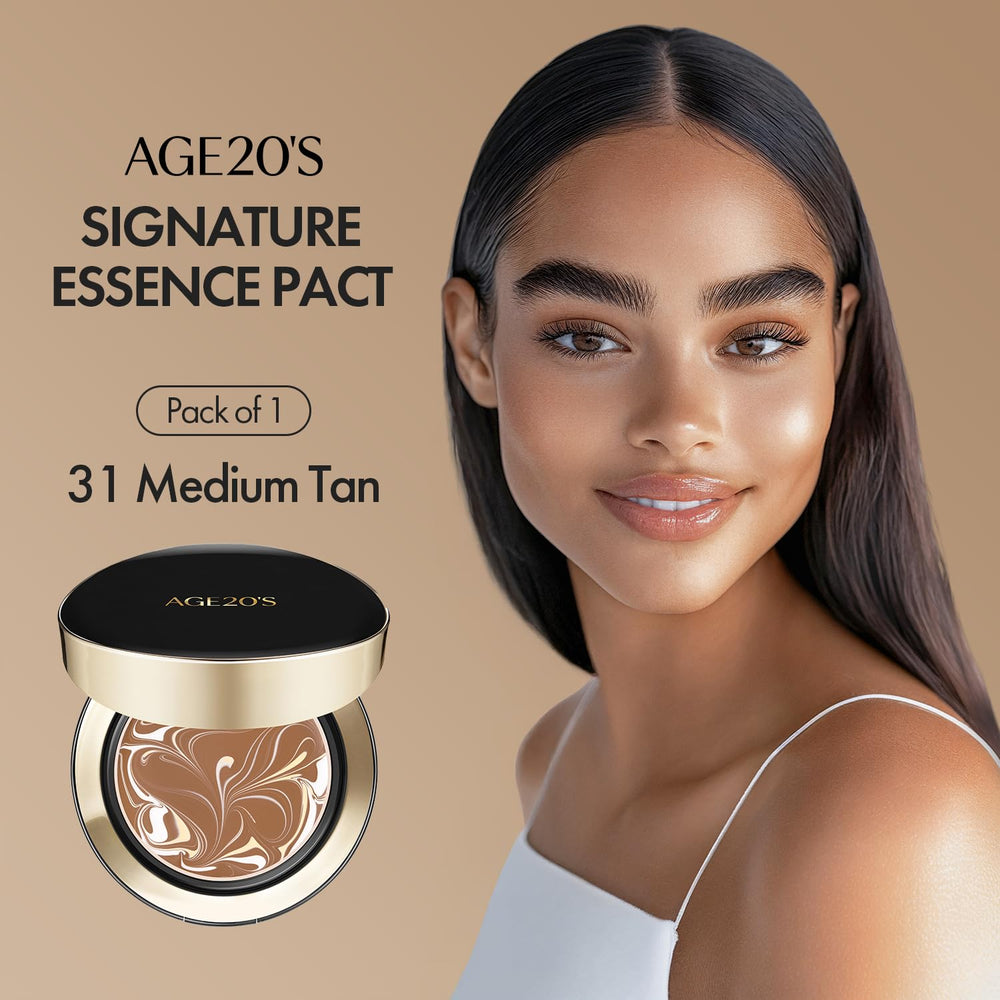 AGE 20's Signature Essence Pact SPF50 latte concept offers balanced color correction.