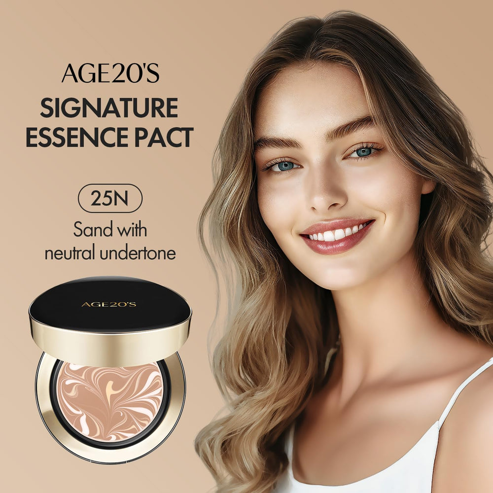 AGE 20's Signature Essence Pact SPF 50+ travel-friendly packaging for easy daily touch-ups.