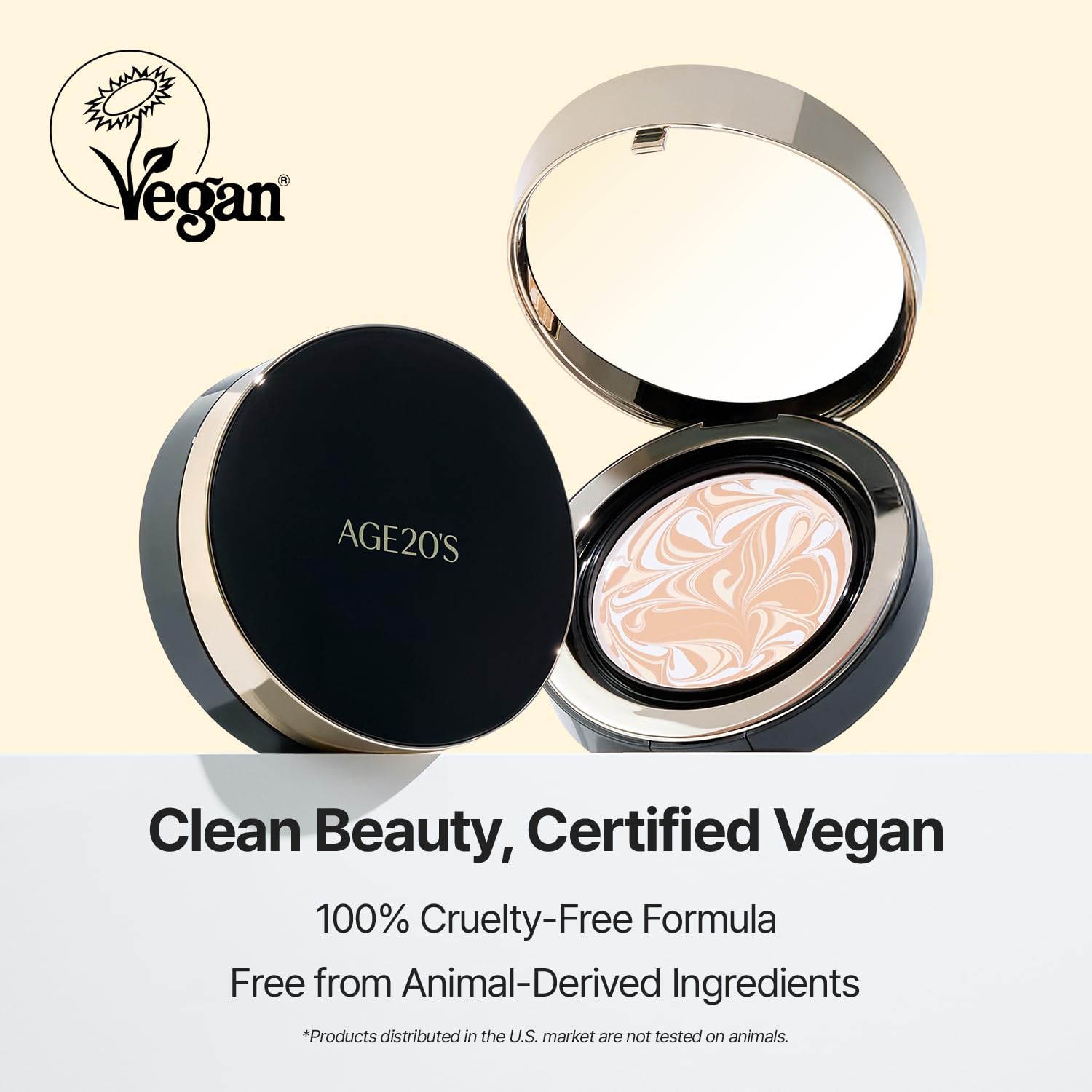 AGE 20's Essence Pact texture closeup shows creamy, dewy finish without heaviness.
