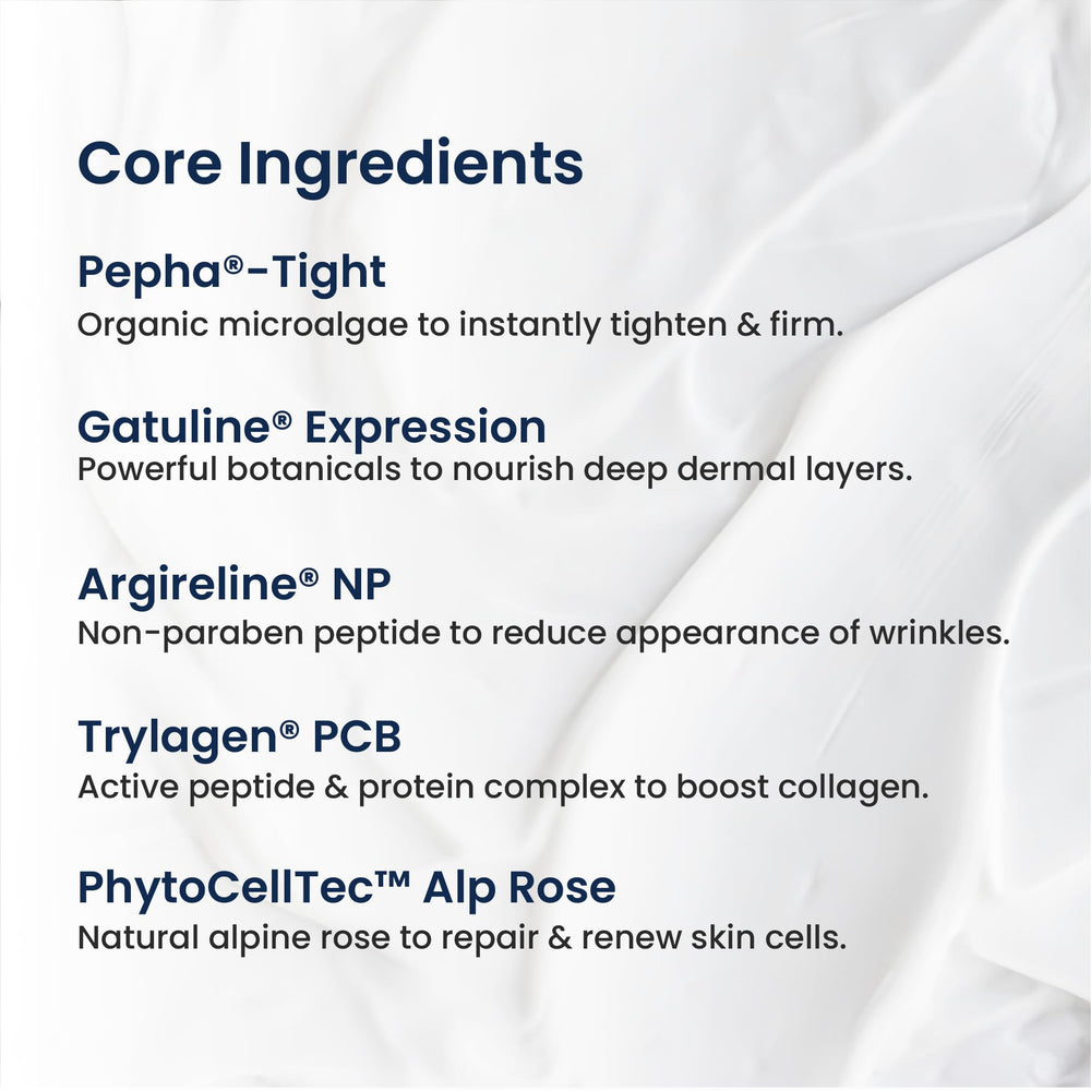 Swatch of Agelyss Neck Firming Cream texture showing creamy, fast-absorbing formula.