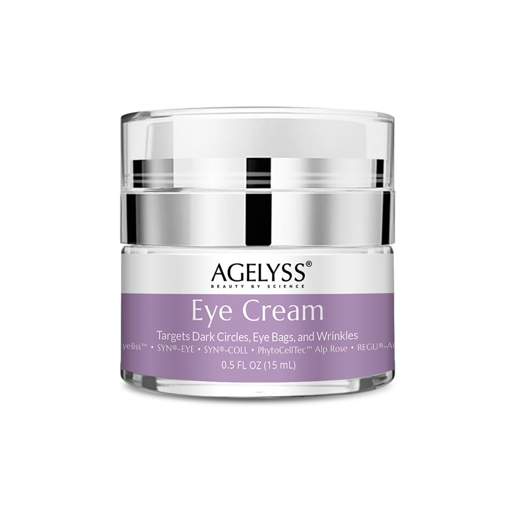 Agelyss Restorative Eye Cream bottle highlighting premium formula for refreshed eyes