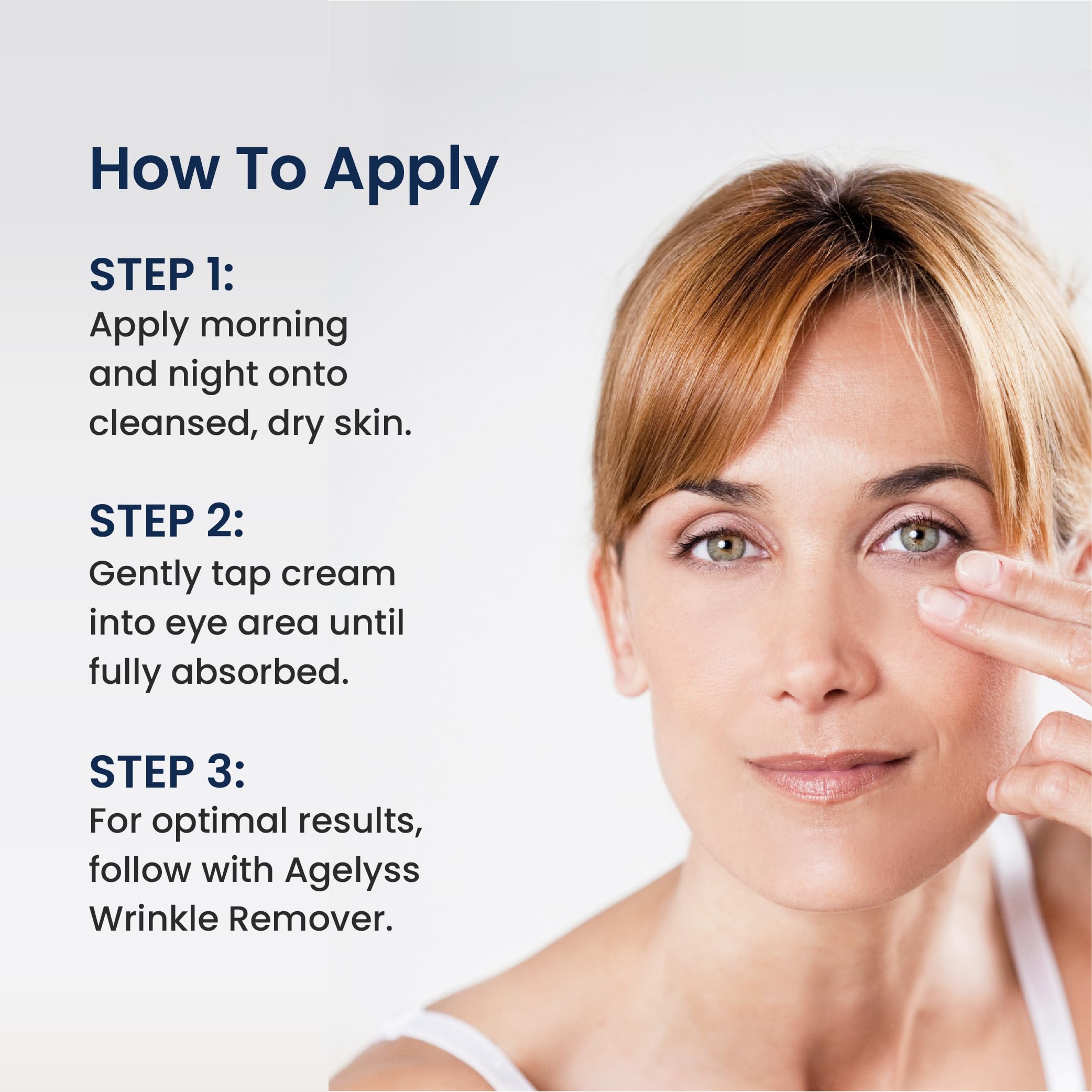 Packaging of Agelyss Restorative Eye Cream signaling clean, vegan, cruelty-free values