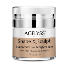 Agelyss Shape & Sculpt bottle pump delivering smooth cream for firm, hydrated skin