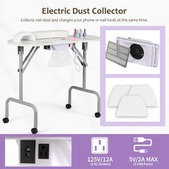 AGESISI foldable nail table with four lockable wheels for stable positioning