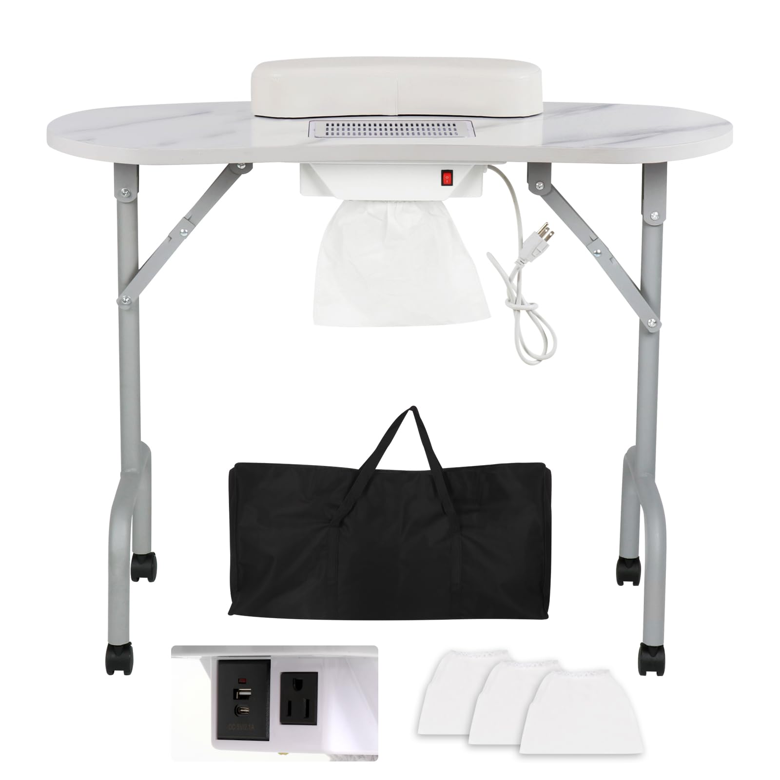 AGESISI portable manicure table folds for easy storage and transport