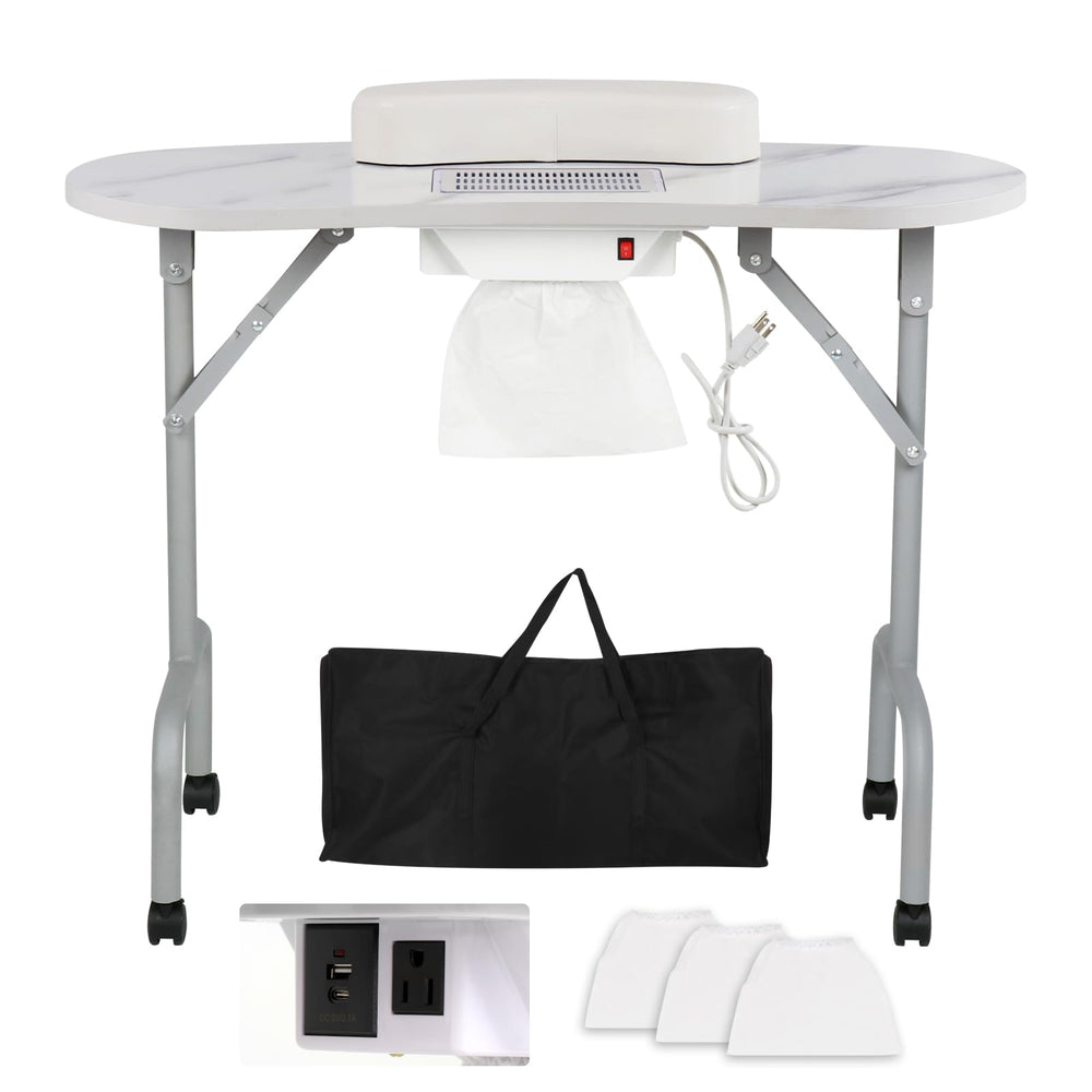 AGESISI portable manicure table folds for easy storage and transport