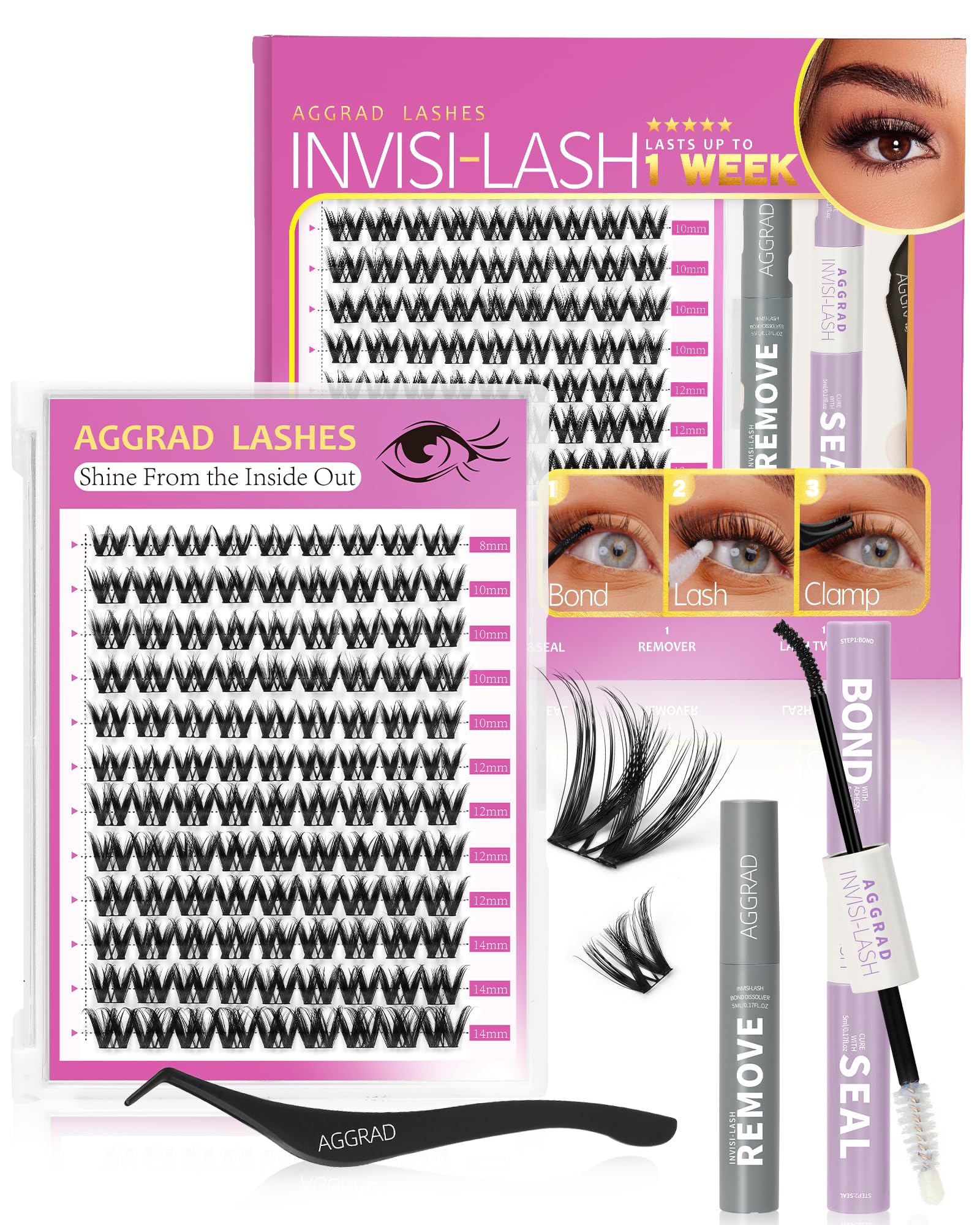 AGGRAD Flora Lash Clusters 8-14mm close-up shows natural volume and quick DIY styling.