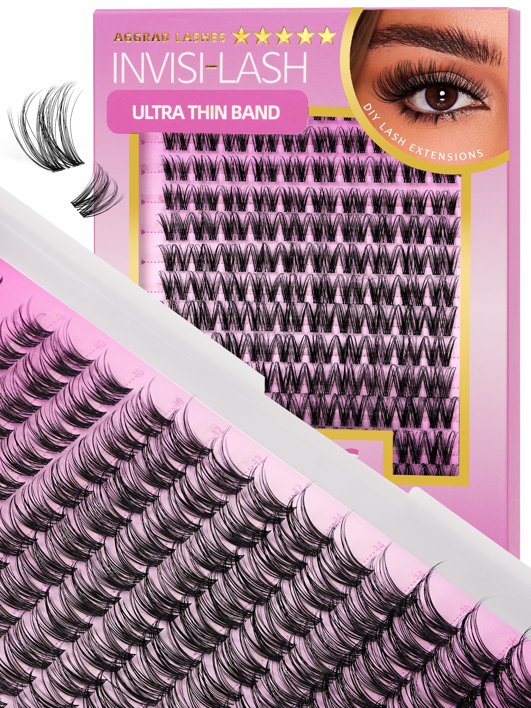 AGGRAD Magic Lash Clusters show 8-18mm curl with invisible band for natural daily wear