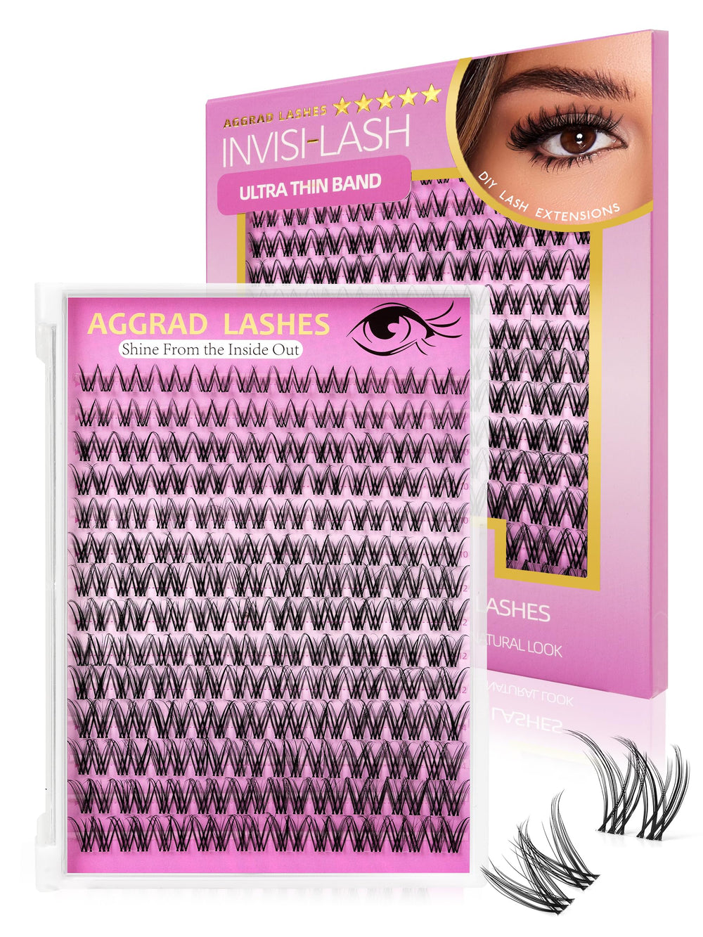 AGGRAD Venus Lash Clusters Kit 8-14mm close-up for natural, wispy eyes