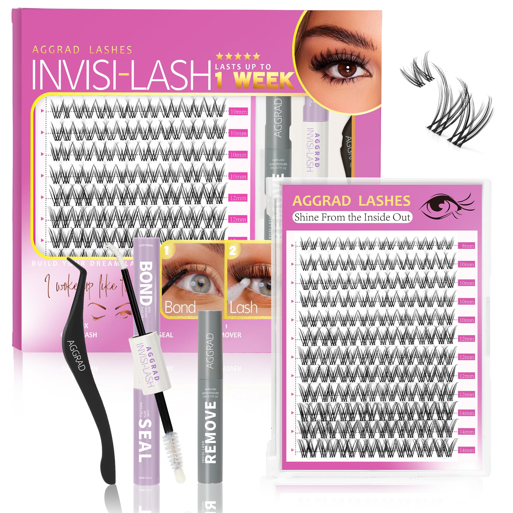 AGGRAD Venus lash clusters kit 8-14mm D curl for a natural wispy look