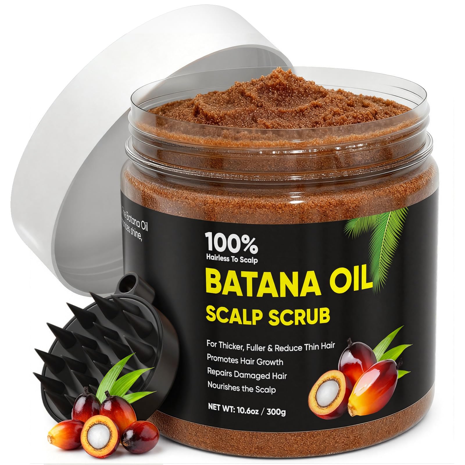 Agodafoo Batana Oil Scalp Scrub packaging shows 10.6oz size for generous use