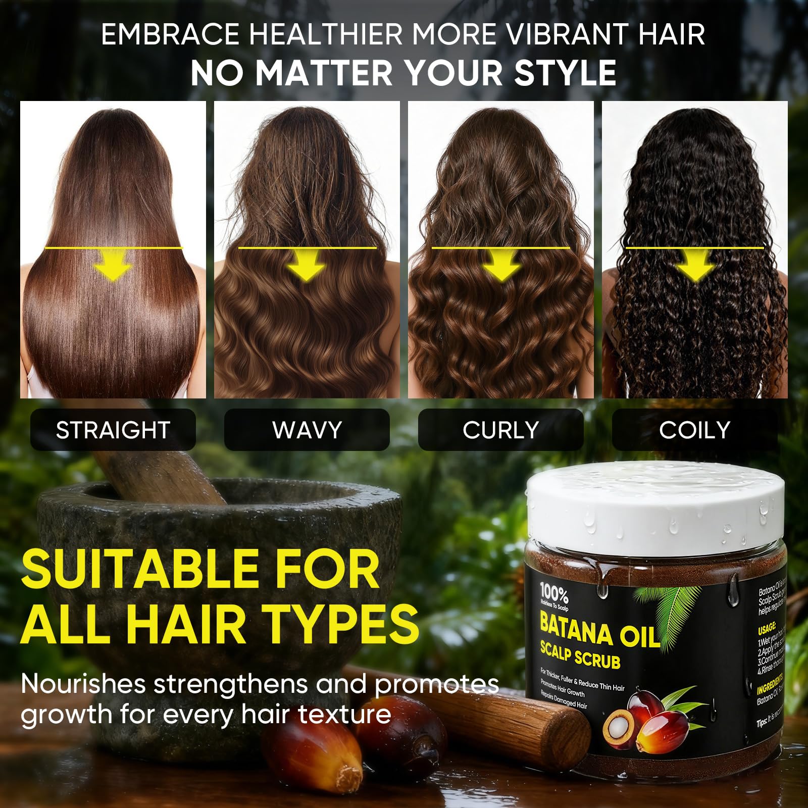 Agodafoo Batana Oil Scalp Scrub applying scene highlights root-to-tip nourishment