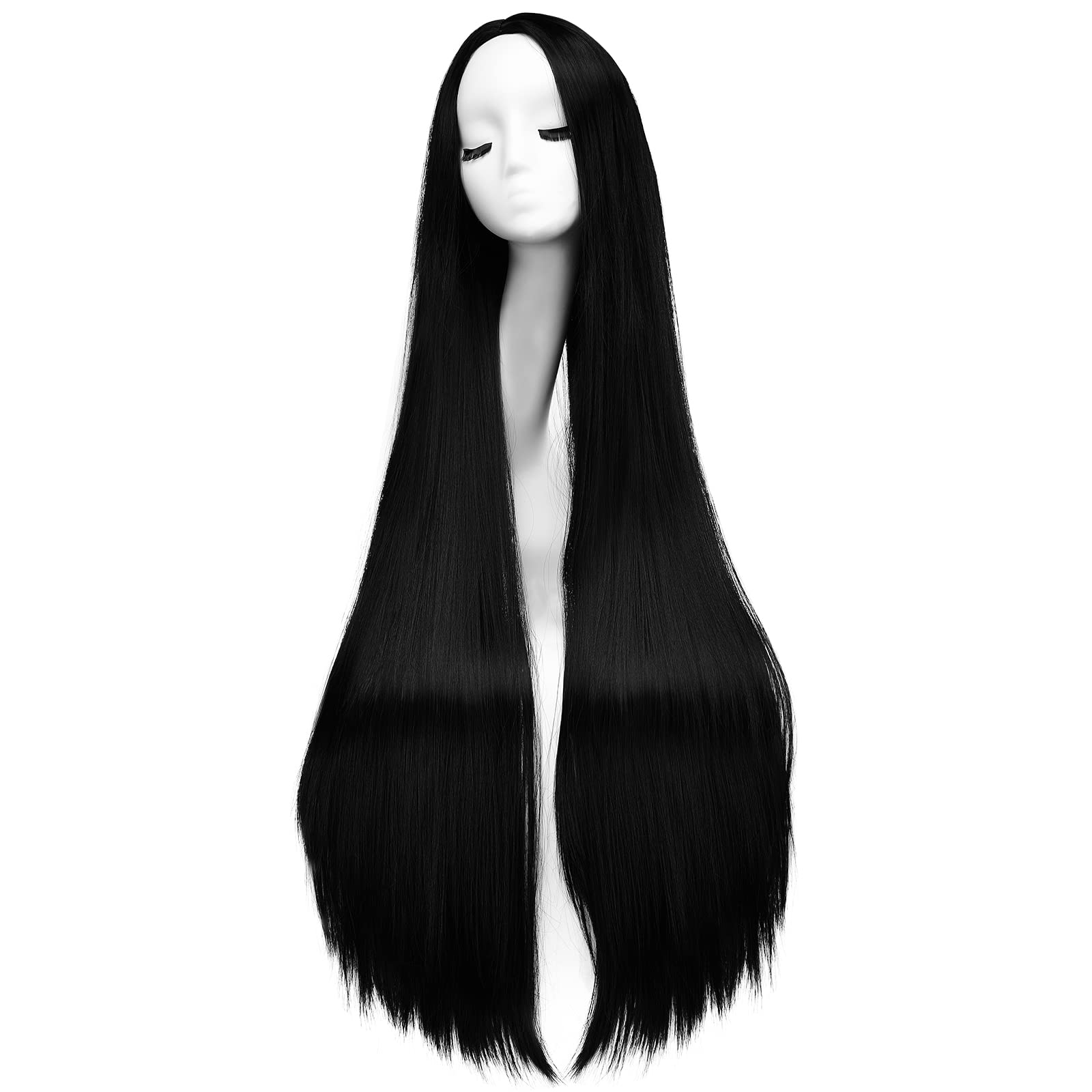 AGPTEK wig 40-inch straight black with middle part for dramatic cosplay