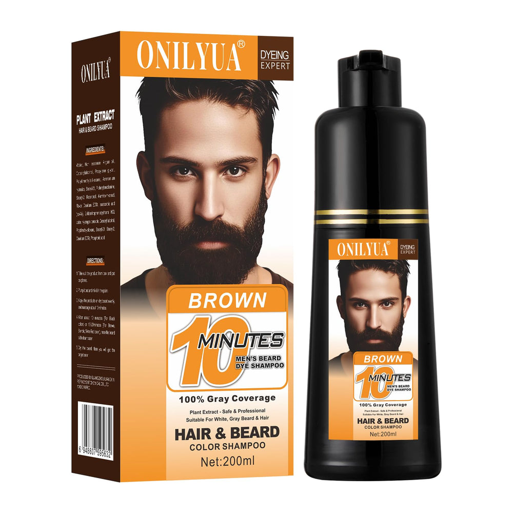 Agthyuve brown beard dye bottle for gray hair coverage and natural dark brown finish.