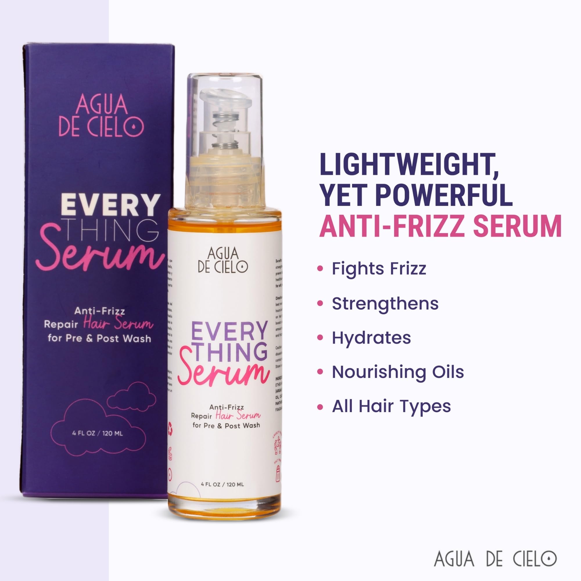 Agua de Cielo Everything Serum application on palm showing lightweight formula.