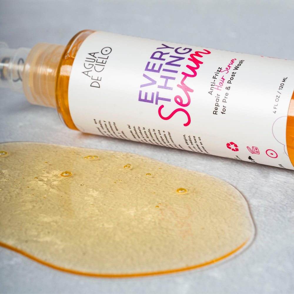 Agua de Cielo Everything Serum frizz-control focus on flyaways with silky finish.
