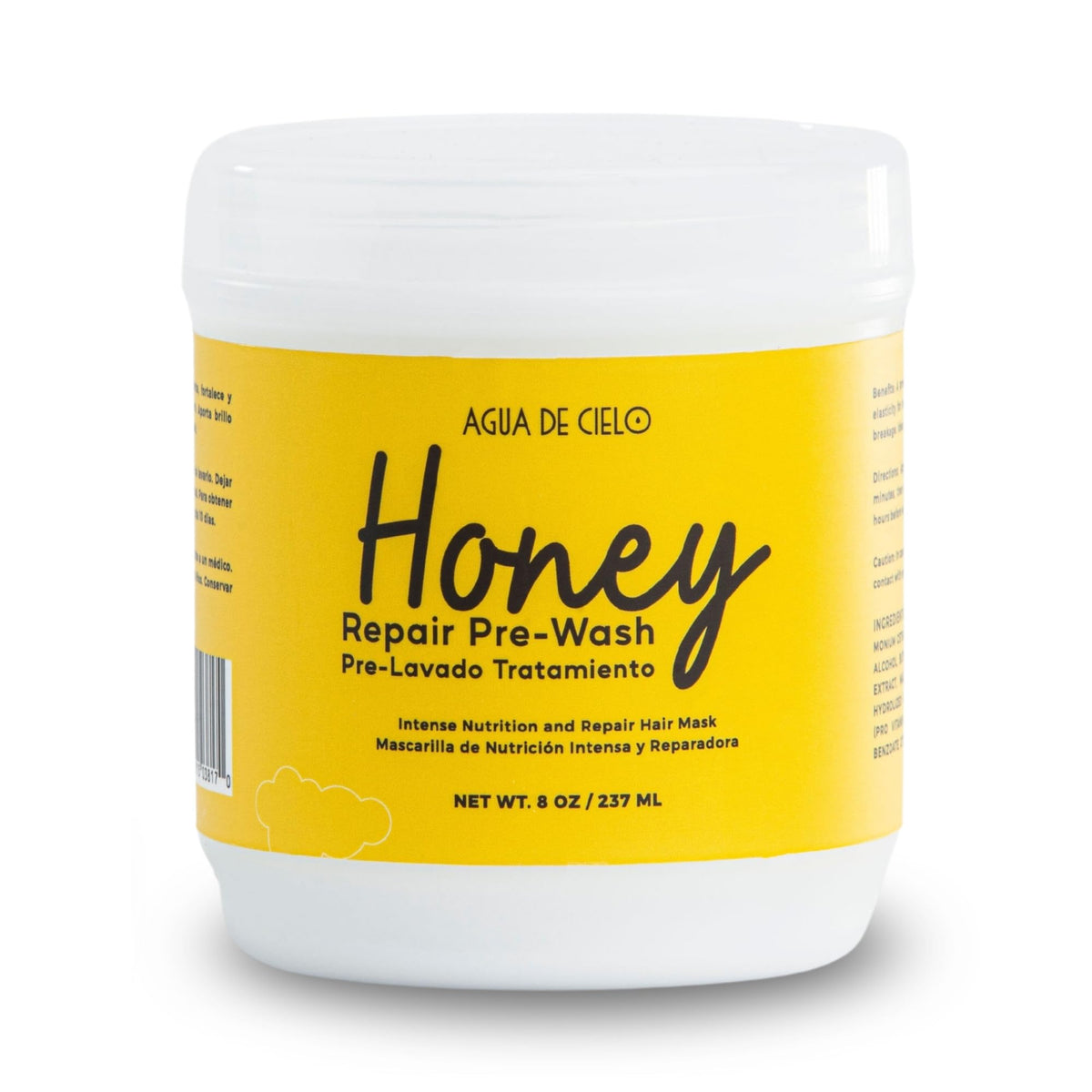 Agua de Cielo Honey Repair pre-shampoo bottle demonstrates moisture protection for hair